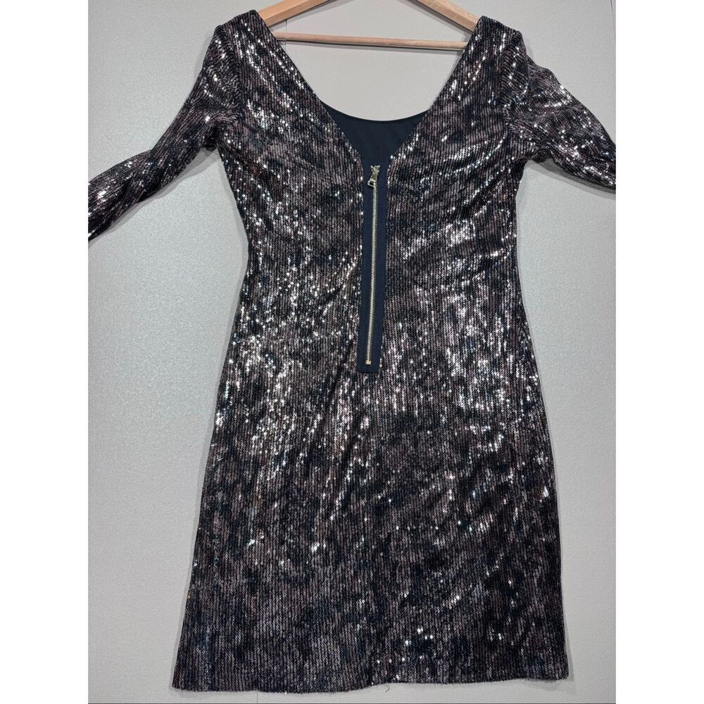 Guess Sequin Off Shoulder Bodycon Sheer Sleeve Dress - Picture 9 of 12